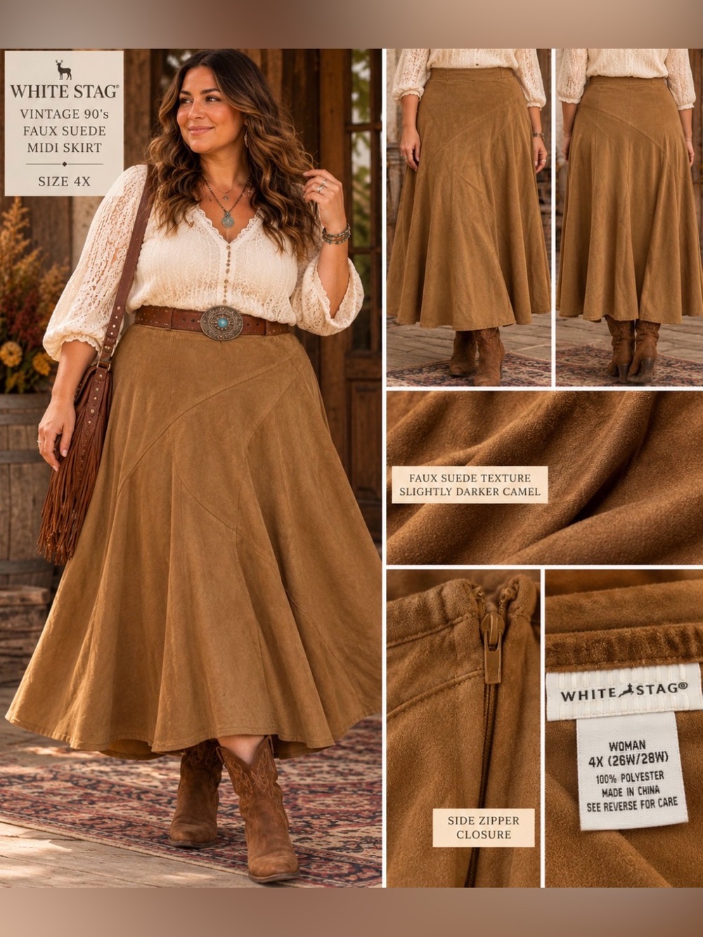 White Stag - vintage Y2K- size 4X - Camel Faux Suede western Skirt -